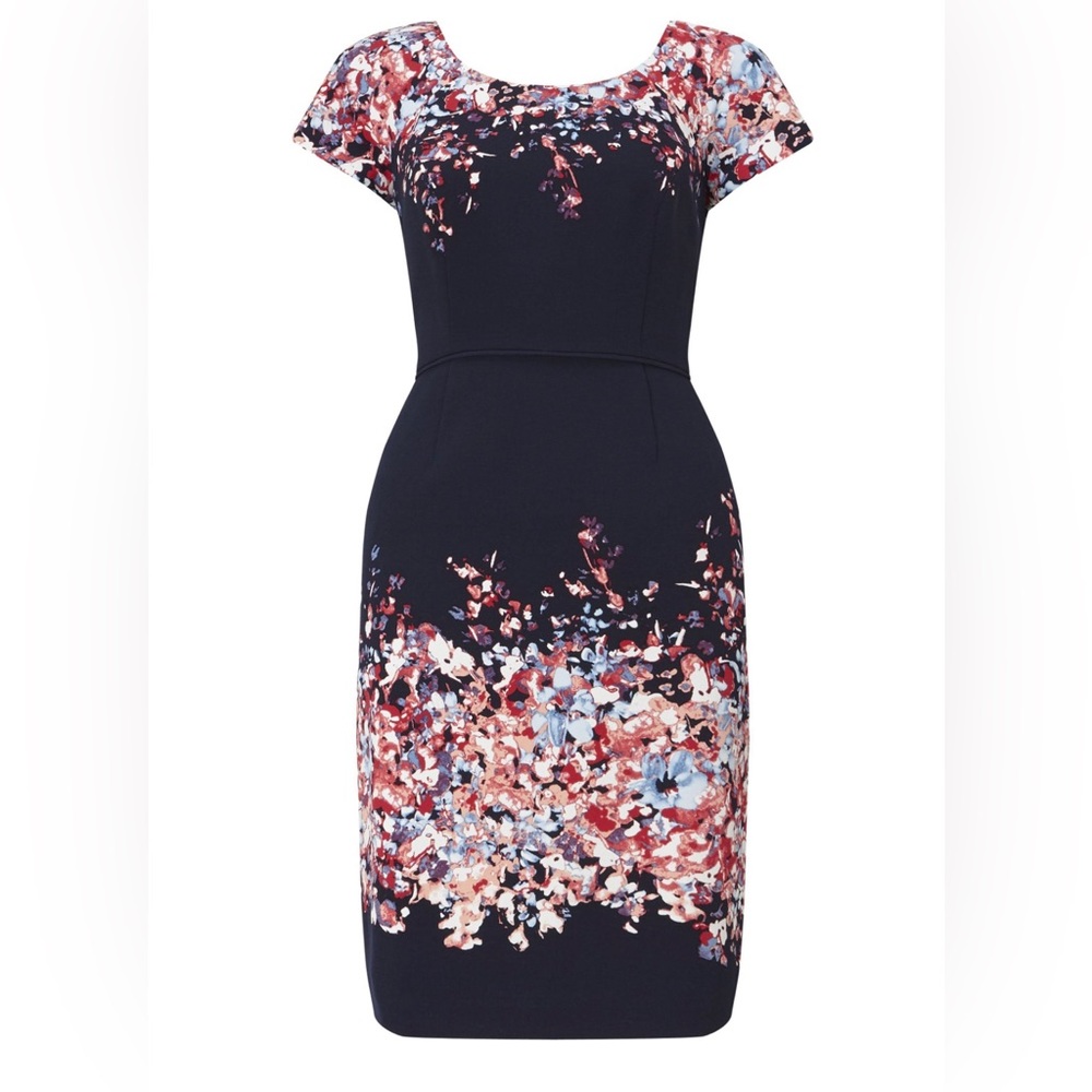 Adrianna Papell Navy and Floral Knee-Length Dress Size 14
